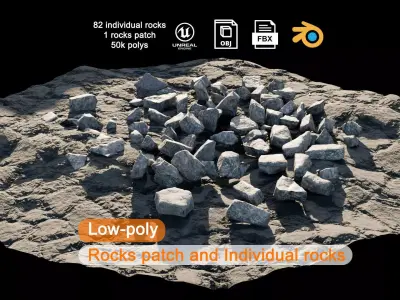Rocks Patch and Individual rocks  82 objects FBX UNREAL BLEND Low-poly 3D model