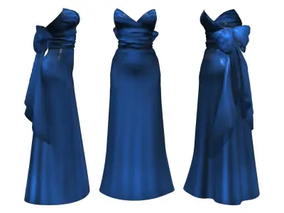 Bow Sash Long Gown Dress Low-poly 3D model