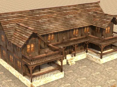 village house medieval old 3d low poly Low-poly 3D model