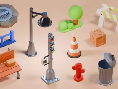 Stylized Street Assets Low-poly 3D model