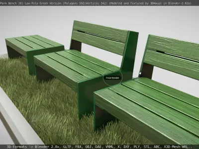 Park Bench -8- Green Version Low-poly 3D model
