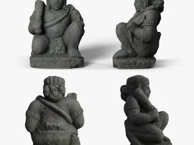 Low Poly PBR Dwarapala Statue Low-poly 3D model