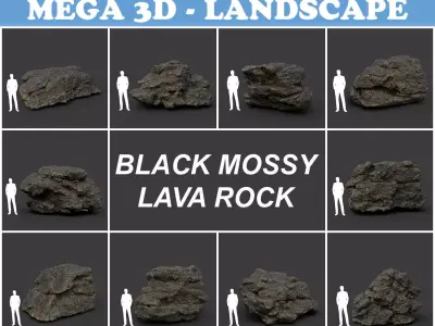 Low poly Black Mossy Lava Modular Rock 210720 Low-poly 3D model
