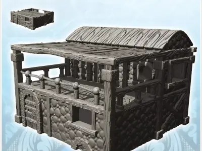 Medieval house with covered balcony and wooden door 1 - Medieval 3D print model