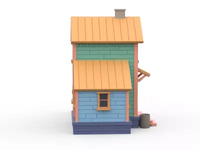 Wooden House C with UV Low-poly 3D model