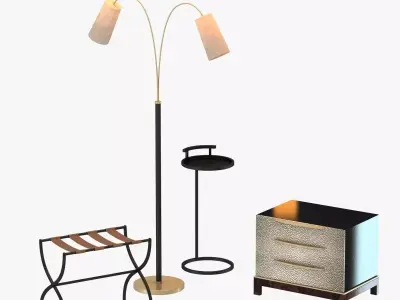 Furniture set nightstand with three drawers 3D model