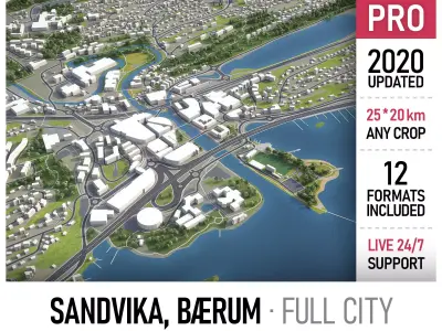 Sandvika - 3D City Model Low-poly 3D model
