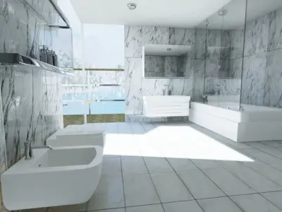 Bathroom with walls and marble floors Low-poly 3D model