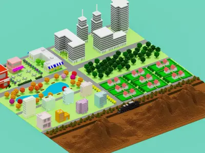 Voxel City  Low-poly 3D model