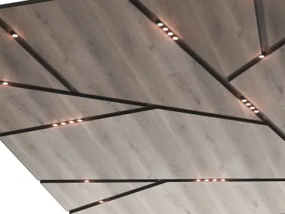 Wooden suspended ceiling with lighting 57 3D model