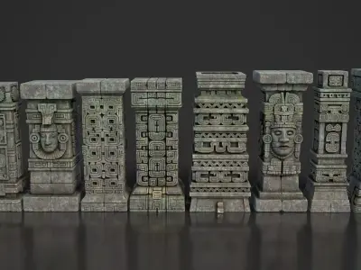 9 Mayan Temple Columns 3D Asset Pack 250808 Low-poly 3D model