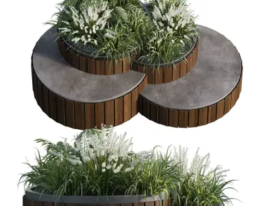 Bench with Plants - Urban Furniture 04 3D model