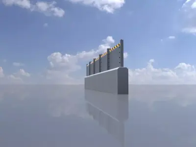 Aluminum flood protection wall with concrete foundation 2m x 10m Low-poly 3D model