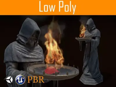  Statue of a monk Low-poly 3D model