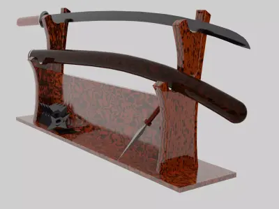 Japanese Old combat weapons Low-poly 3D model