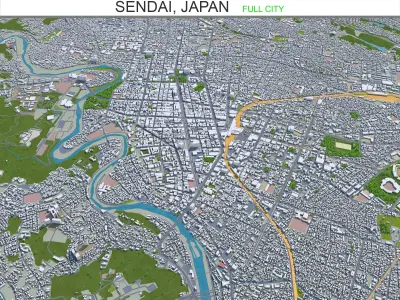 Sendai Japan 70km Low-poly 3D model