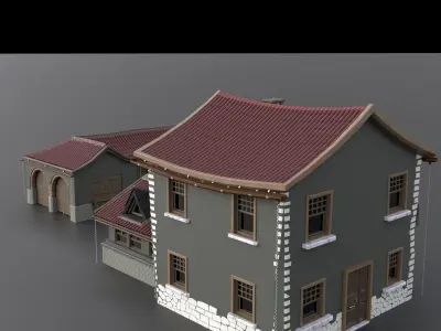 village house Low-poly 3D model 3