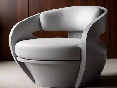 Modern Curved Wood Armchair Sleek White Upholstered Chair 3D Low-poly 3D model