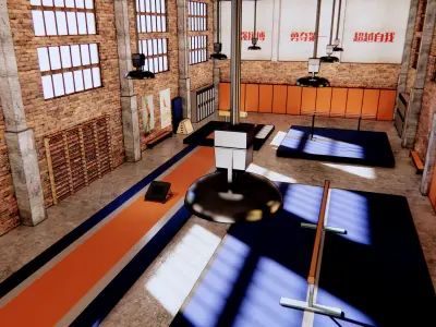 gymnasium gymnastics room with orange and flooring 3D model