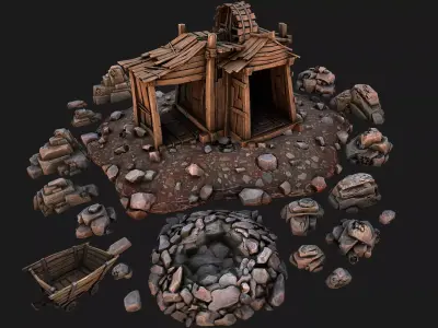 Medieval Stone Ore Mine Low-poly 3D model