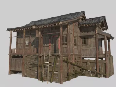 Stilted houses in ancient Asian architecture 3D model