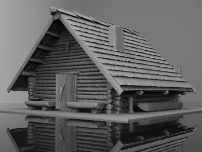 Medieval wooden house scene 3D print model