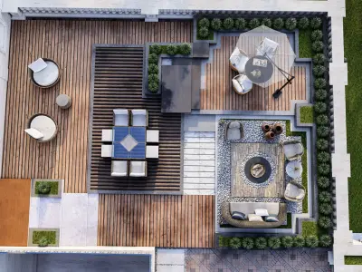 Neoclassical House design with roof top landscape 3D model