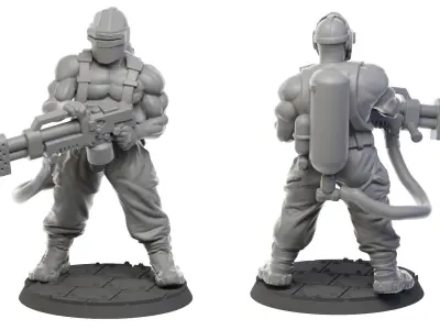 Flammer two figures with guns 3D print model