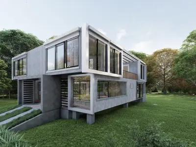 40 ft Five Container Two Story House 3D Model 3ds Max 3D model
