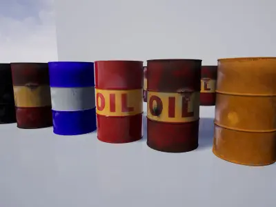 Assorted Rusted Drum Barrel - 3D Model Low-poly 3D model