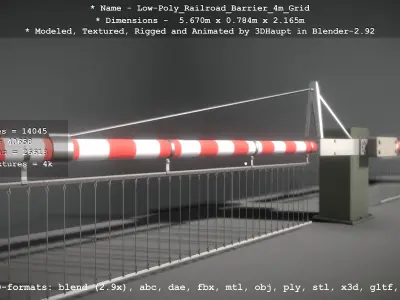 Low-Poly Railroad Barrier 4m with Protective Grid Low-poly 3D model