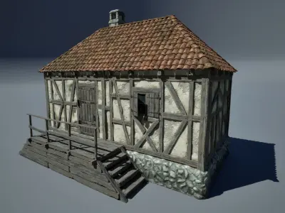 Modular Medieval Houses Game Ready Low-poly 3D model