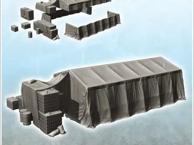 Base camp in canvas with ammunition boxes 4 3D print model