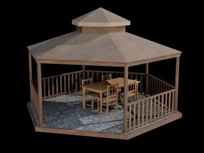 Gazeboo 3D model Low-poly wooden gazebo Low-poly 3D model