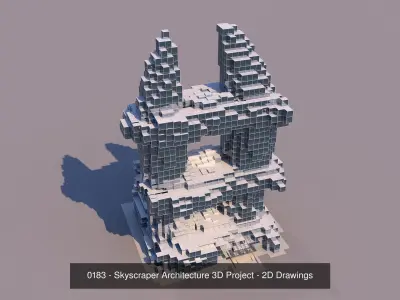 4 Voxel Skyscrapers - Architecture 3D Projects - 2D Drawings 3D Model Pack