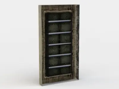 Window wooden door with four glass panes Low-poly 3D model