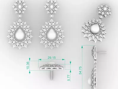 Magnificent Art Deco Chandelier Pearl Earrings 3D print model