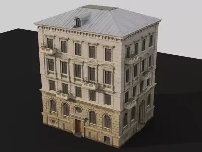 Classic building low poly 3d model Low-poly 3D model