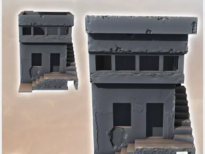 Desert building with exposed external stairs and glazed room ups 3D print model