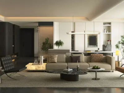 Italian - style living and dining room 3D model