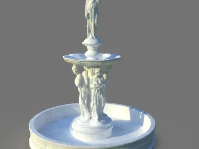 Concrete fountain with Greek womans Low-poly 3D model