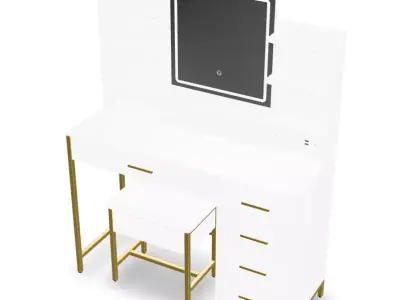 Vanity Desk Set with Mirror  Light and Makeup Stool 3D model