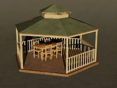 Gazeboo 3D model gazebo with table and chairs Low-poly 3D model
