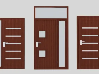 Door collection three doors Low-poly 3D model