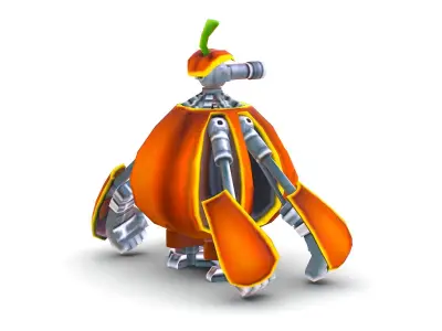 low poly 3d model cartoon pumpkin robot Low-poly 3D model