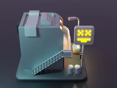 Cyberpunk Building Low-poly 3D model