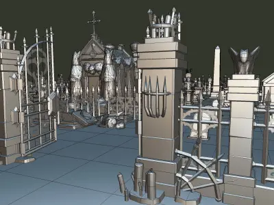 Cemetery Starter Set - Low Poly Hand Painted Low-poly 3D model