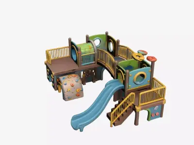 Train Style Kids Playground Outdoor Play Structure 01 3D model