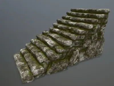 stairs stone wall with moss Low-poly 3D model