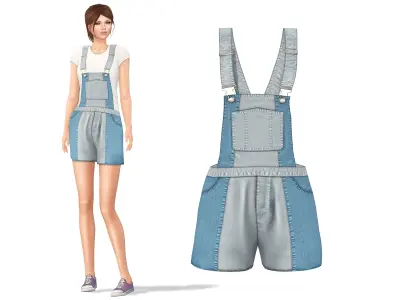 Dungaree Short Low-poly 3D model